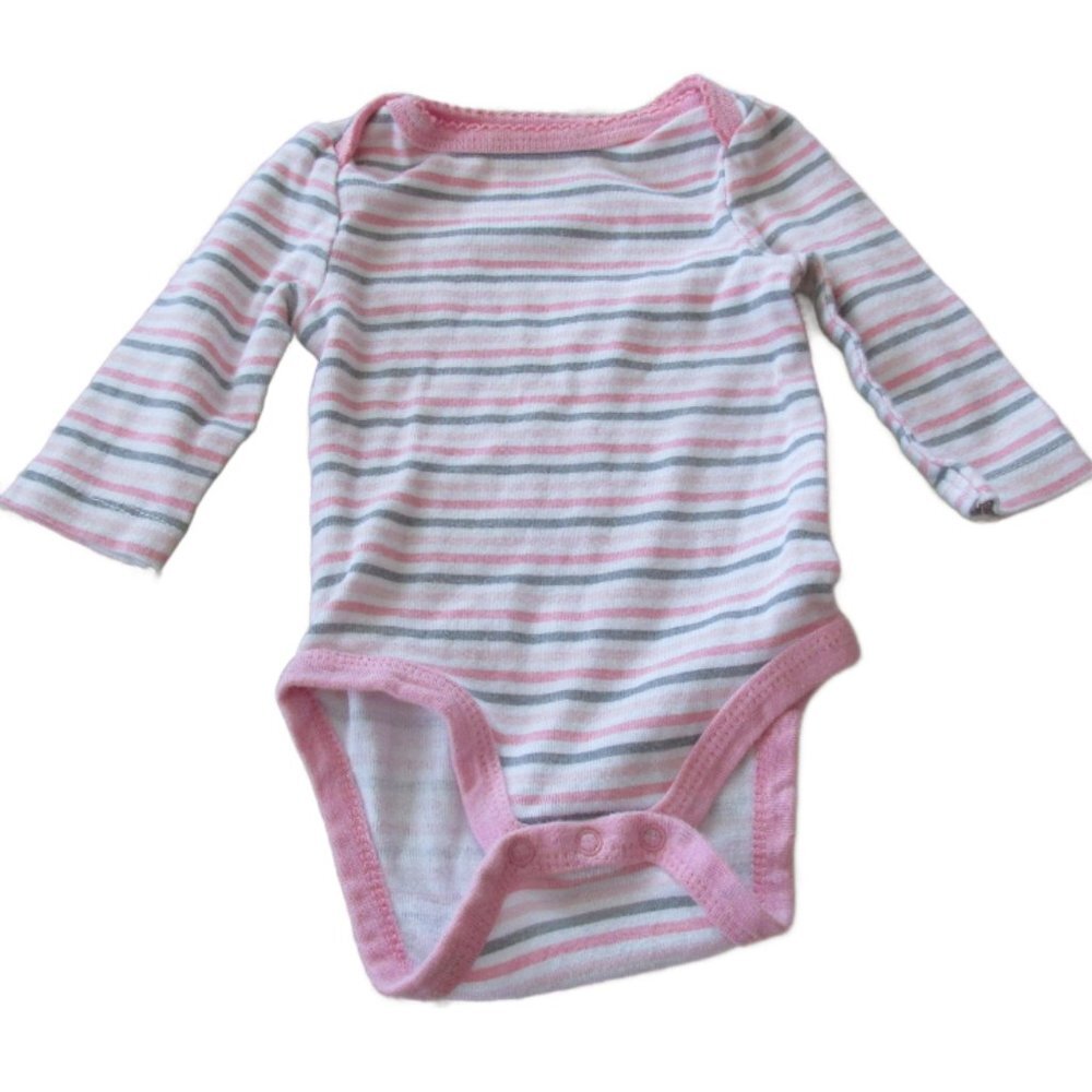 Circo 1‎ Pc Bodysuit Infant Girls 0-3M Pink White Gray Striped Long Sleeve Snap